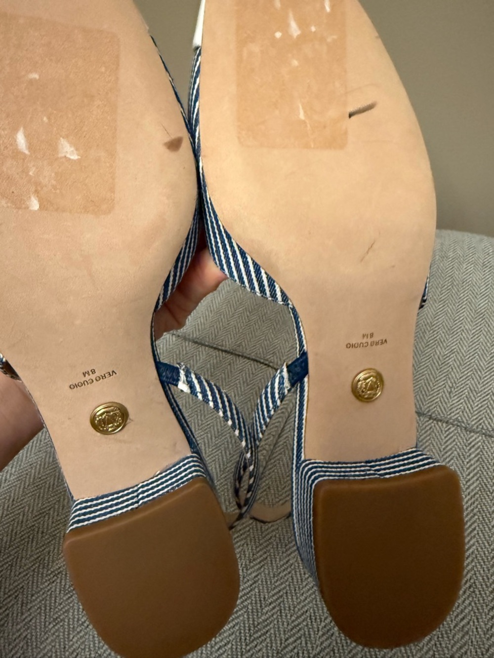 NEW Veronica Beard Blue Stripe and White Cap-Toe Slingback Mules - Picture 4 of 8